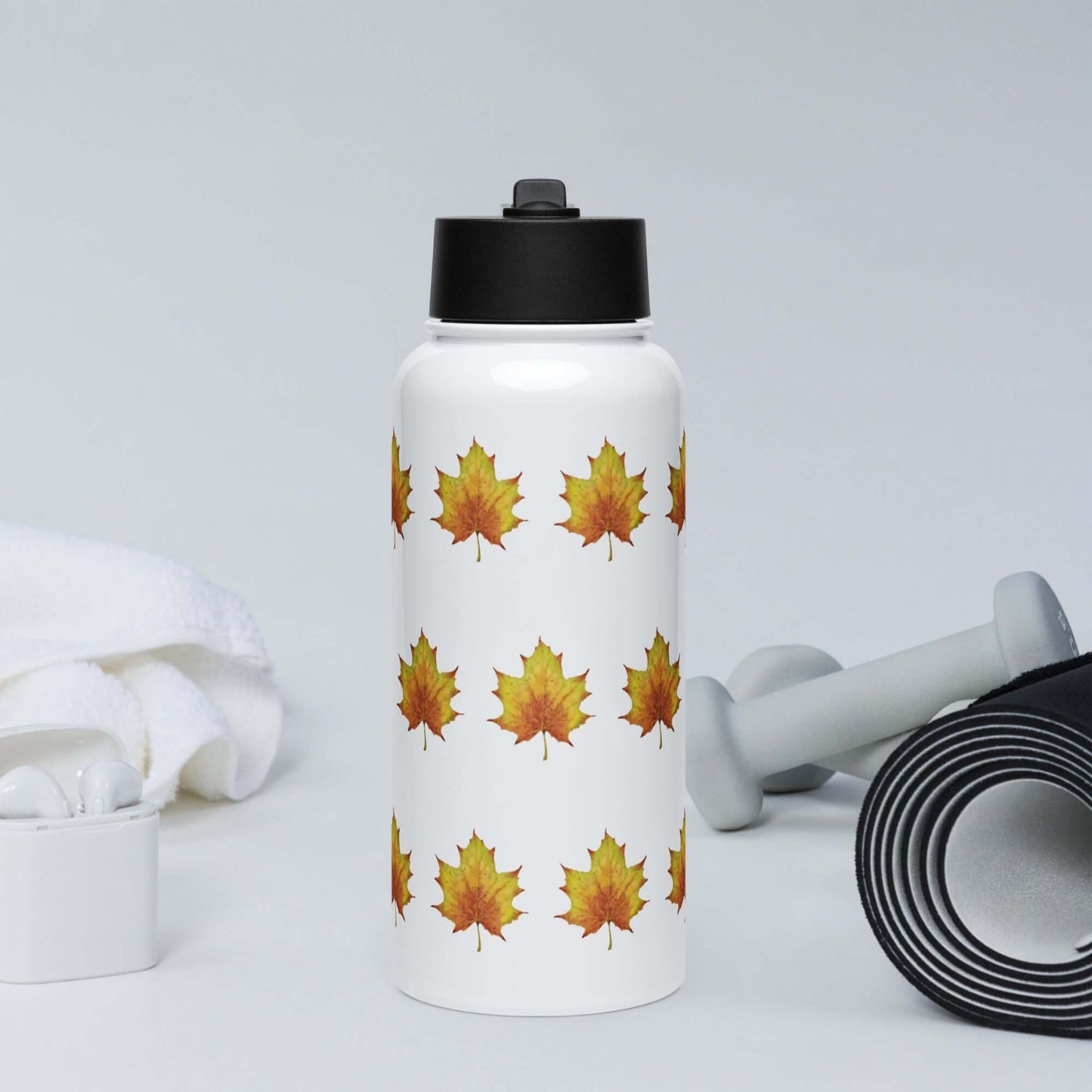 Rustic maple leaf stainless steel water bottle designed for stylish hydration, perfect for gifts and outdoor adventures.