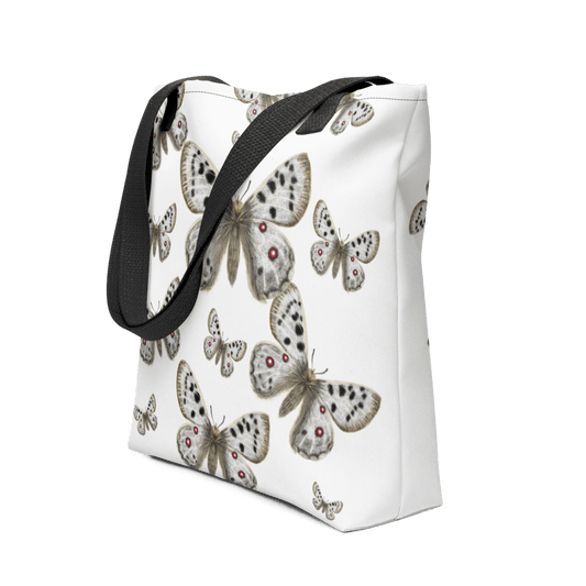 Apollo all-over print tote bag with black handles image showing the full design