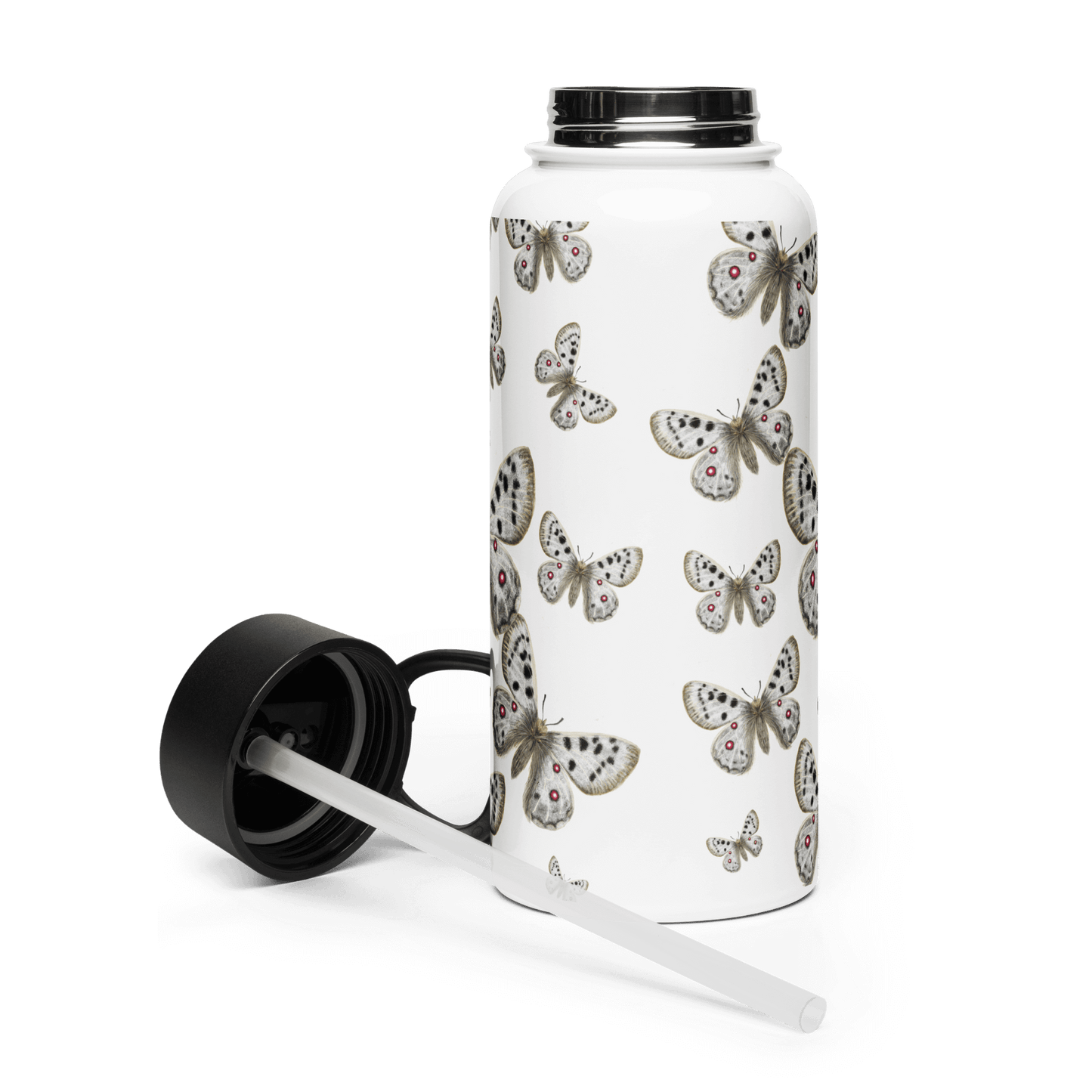 Elegant Apollo 32oz stainless water bottle featuring butterfly design, perfect for gifts and travel accessories.