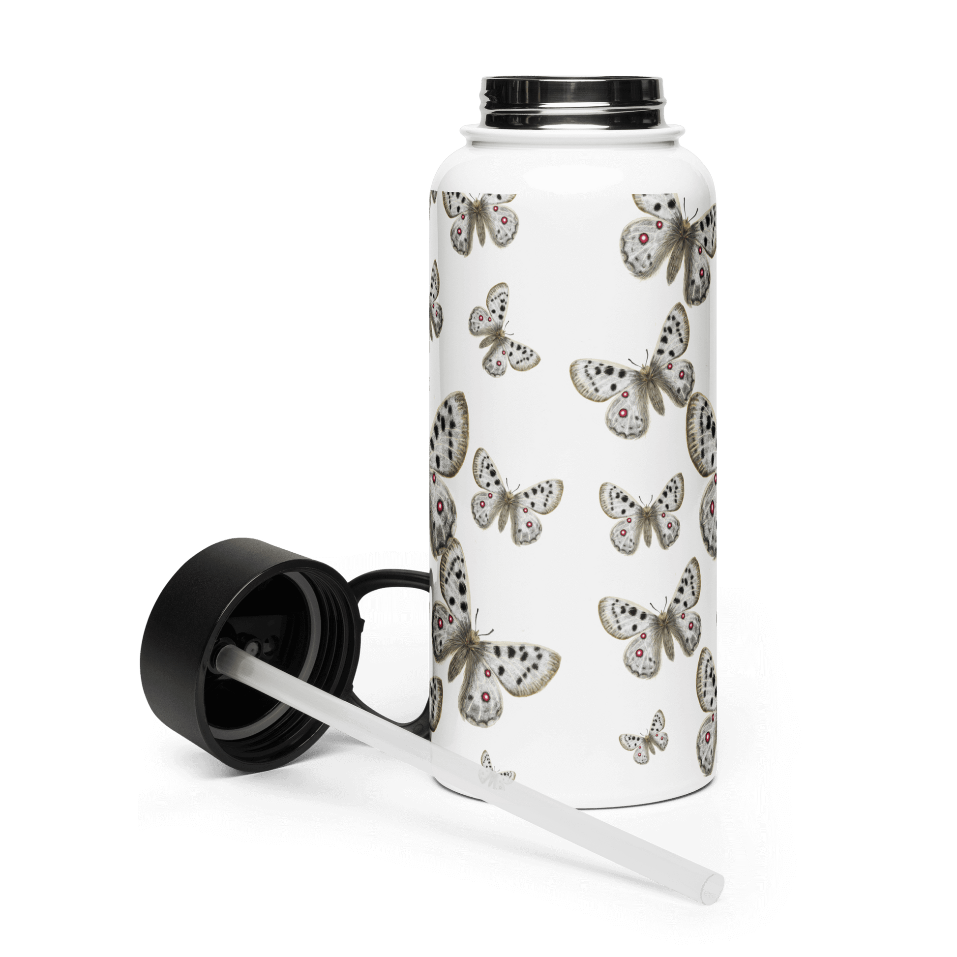 Elegant Apollo 32oz stainless water bottle featuring butterfly design, perfect for gifts and travel accessories.