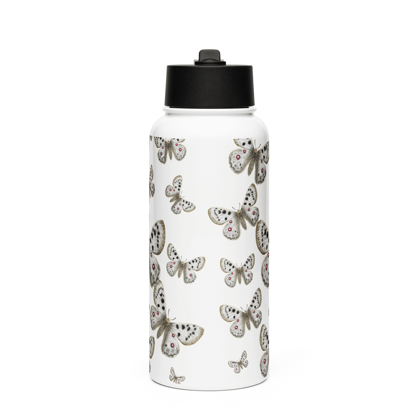 Stainless steel water bottle featuring elegant butterfly design, perfect as a unique gift for any occasion.