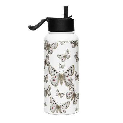 Beautiful Apollo stainless water bottle adorned with elegant butterfly patterns, perfect gift for nature lovers and special occasions.