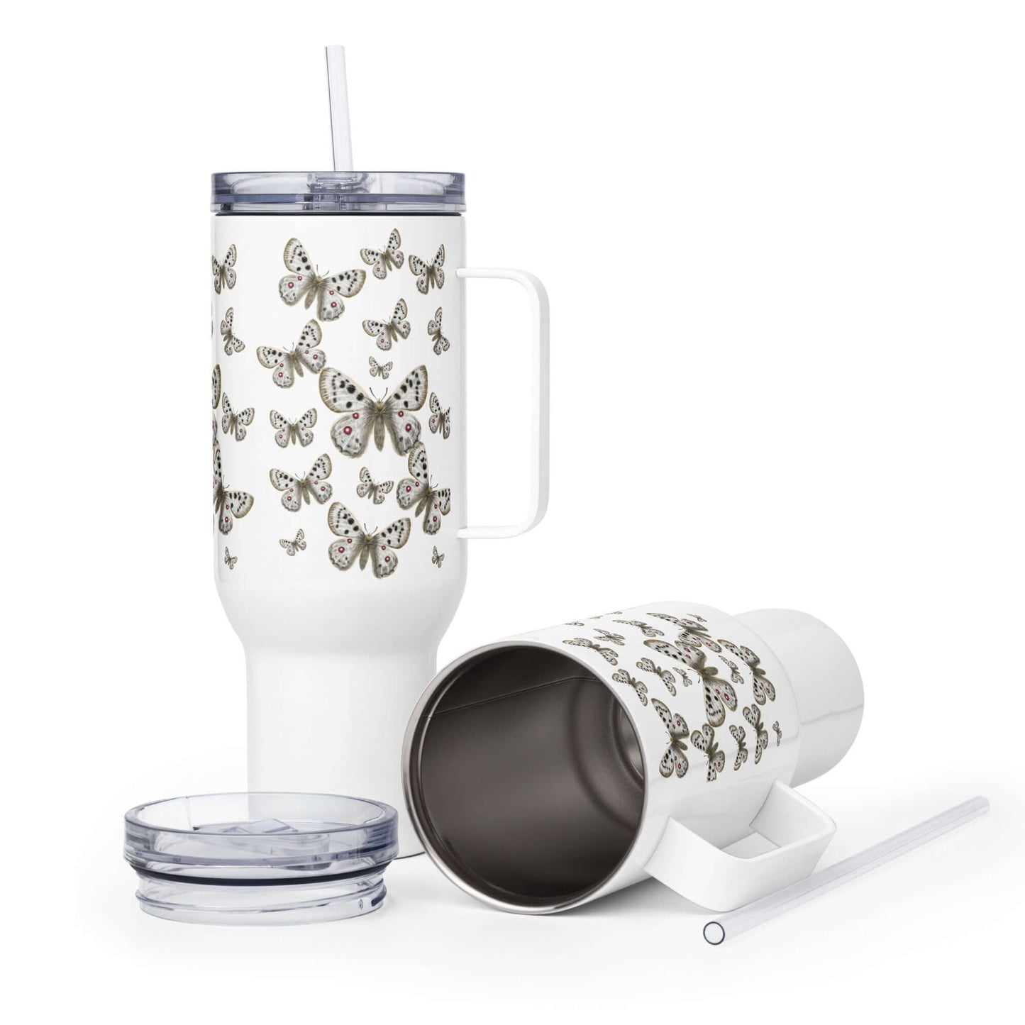 Apollo Butterfly Design Tumbler set with lid and straw, 25oz and 40oz options, stylish travel coffee mug.