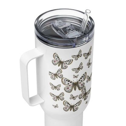 Apollo Butterfly Design Tumbler with lid and straw, 25oz or 40oz, featuring elegant butterfly patterns.