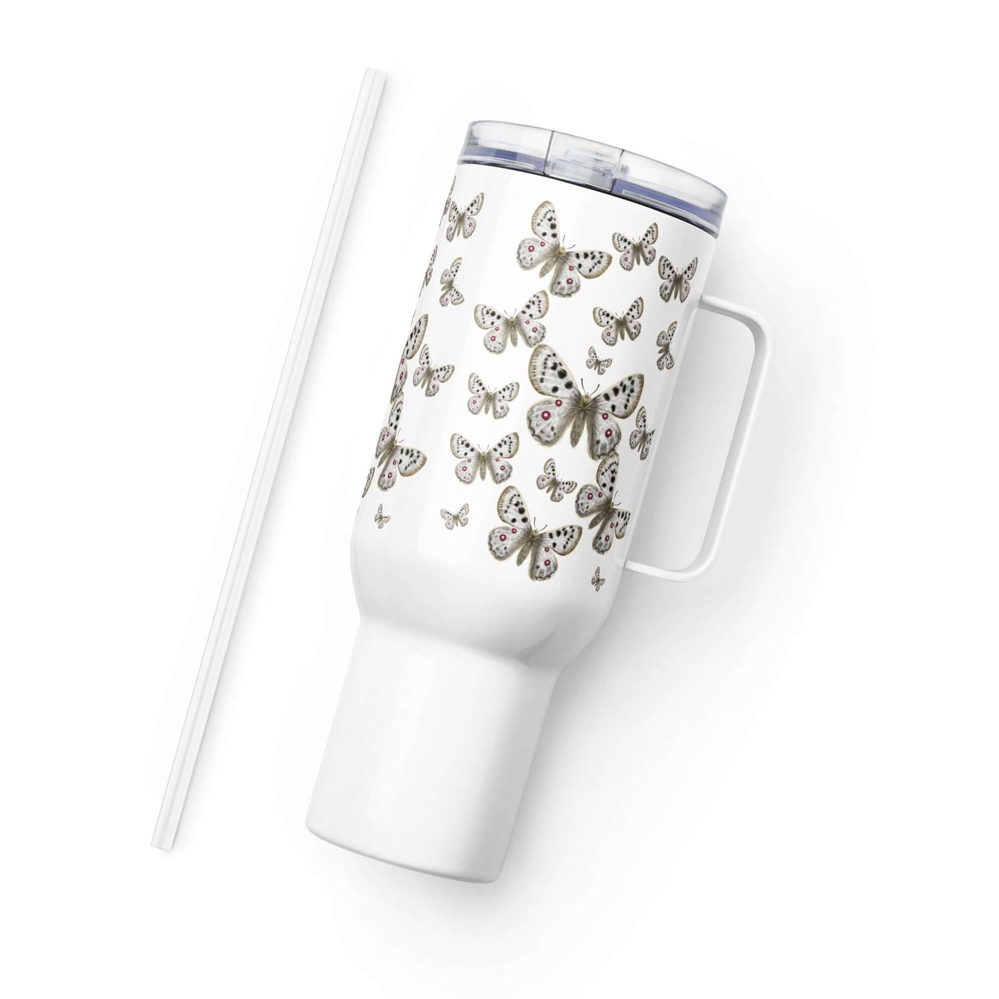 Apollo Butterfly Design Tumbler, 25oz with lid and straw, elegant travel mug, perfect for coffee or water.