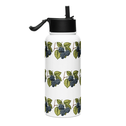 Deep purple blackberry stainless steel water bottle with vibrant grape design, perfect for gifting and outdoor hydration.