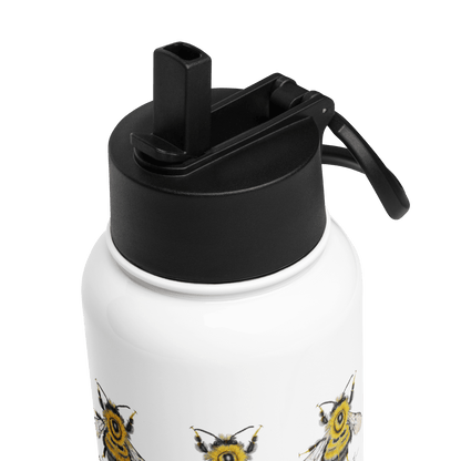 Close-up of the lid on a personalized Bumblebee water bottle, featuring a secure spout for easy hydration.