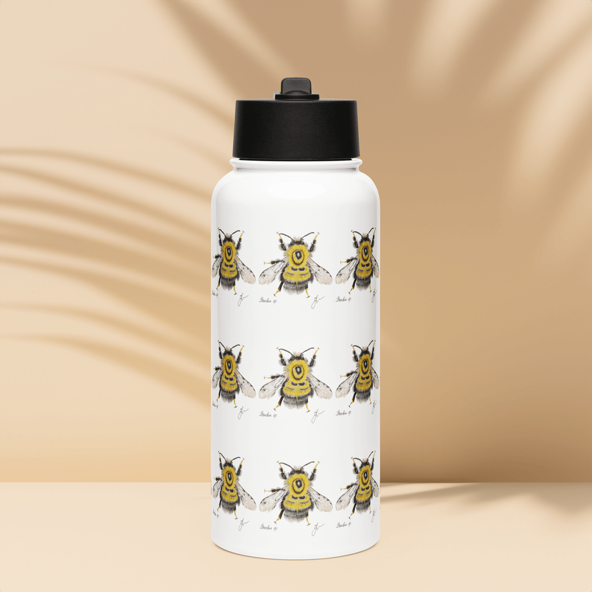 Personalized 32oz Bumblebee water bottle with playful illustrations, perfect for gifts and trendy drinkware.