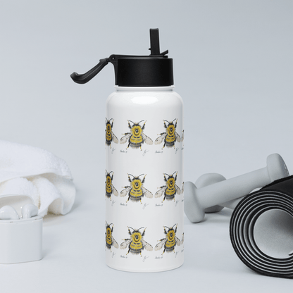 Bumblebee water bottle with playful illustrations, perfect for gifts and hydration, featuring a trendy cottagecore aesthetic.