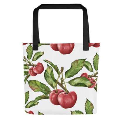 Floral canvas tote bag featuring vibrant cherry blossoms and leaves, perfect for gifts and everyday use.