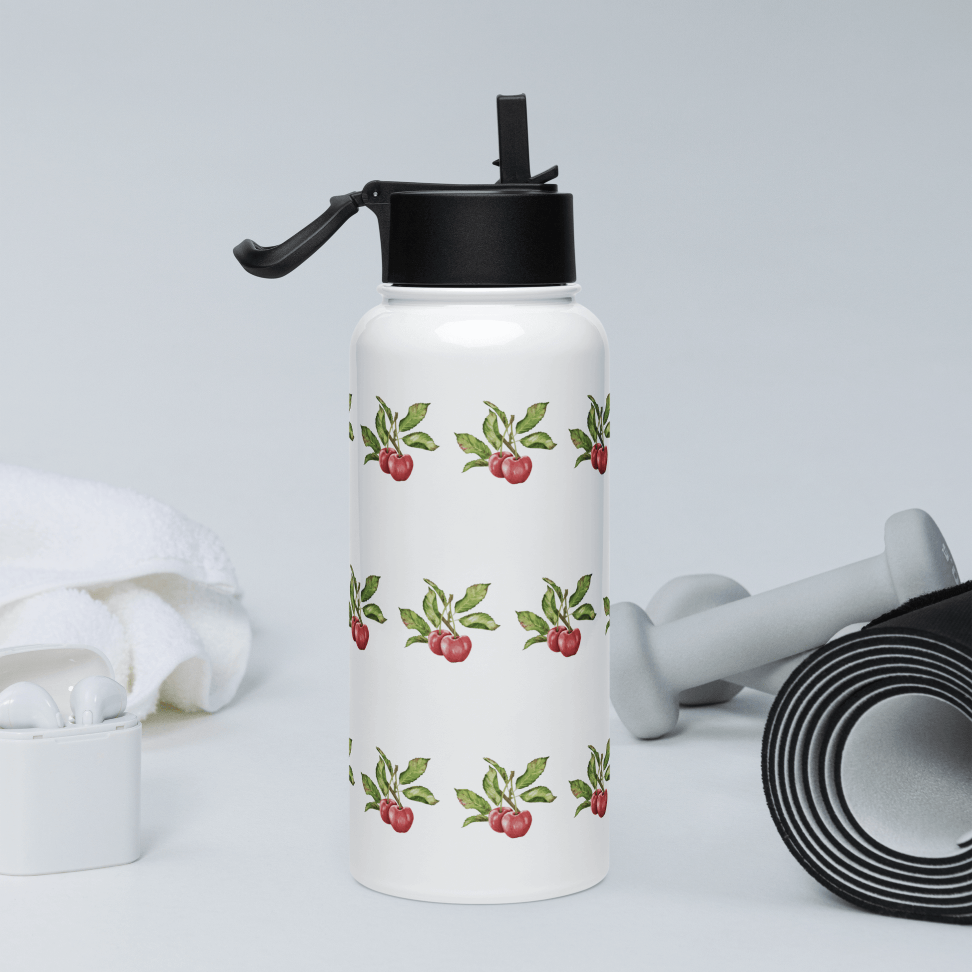 Bright cherry insulated tumbler with floral design, perfect for gym workouts or as a unique gift for any occasion.