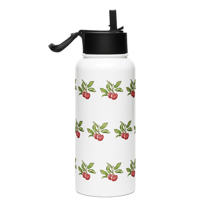 Insulated stainless steel water bottle featuring a cherry pattern, ideal for gifts, travel, and outdoor hydration.