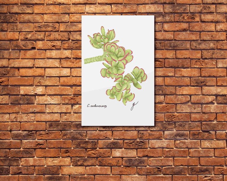 Jade metal poster on a red brick wall