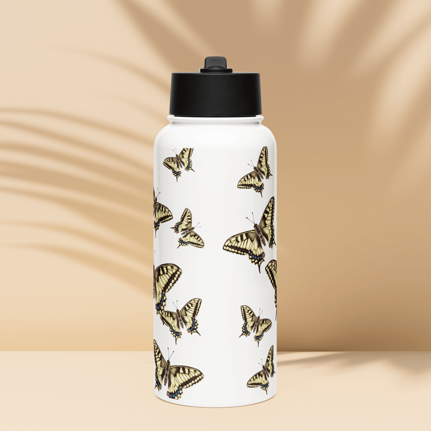 Nature-inspired butterfly water bottle featuring Machaon swallowtail design, perfect as a thoughtful gift for all occasions.