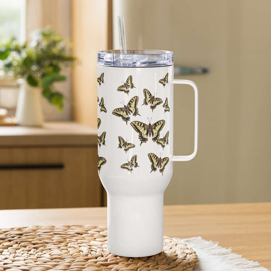 Machaon Design 25oz insulated tumbler with butterfly pattern, perfect for travel mugs and iced beverages.