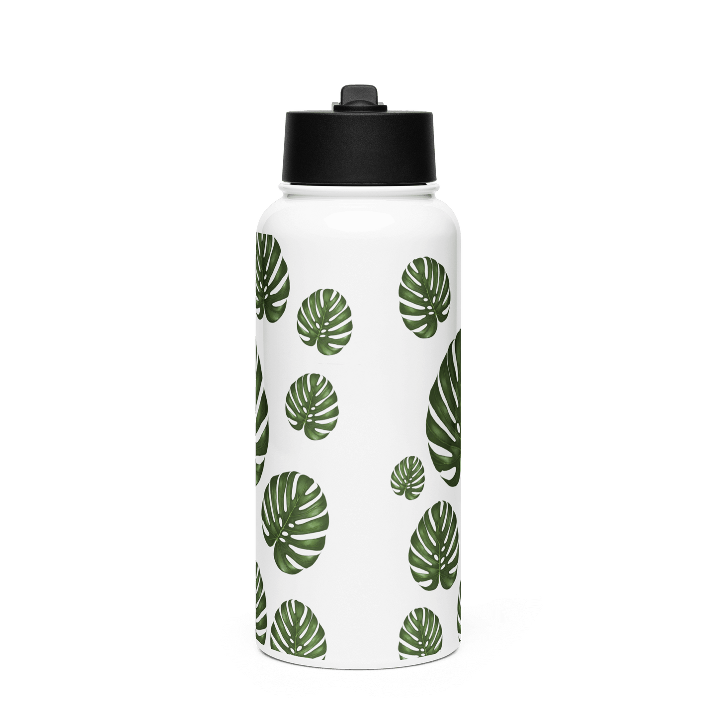 Personalized 32oz Monstera water bottle with tropical leaf design, perfect gift for plant lovers and trendy home decor.