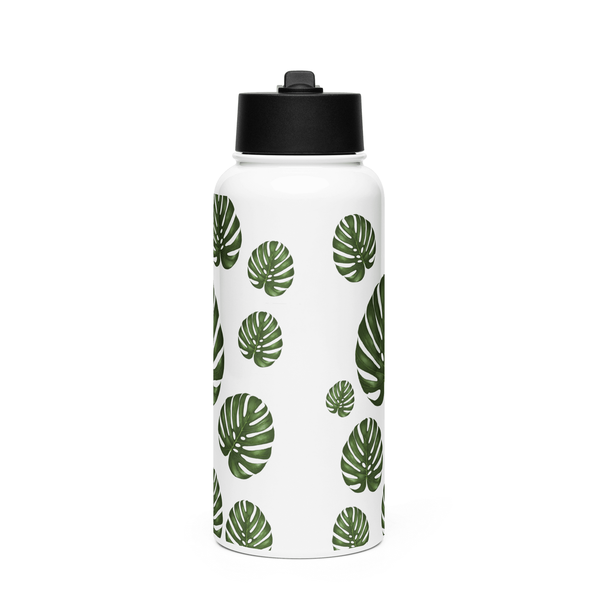 Personalized 32oz Monstera water bottle with tropical leaf design, perfect gift for plant lovers and trendy home decor.