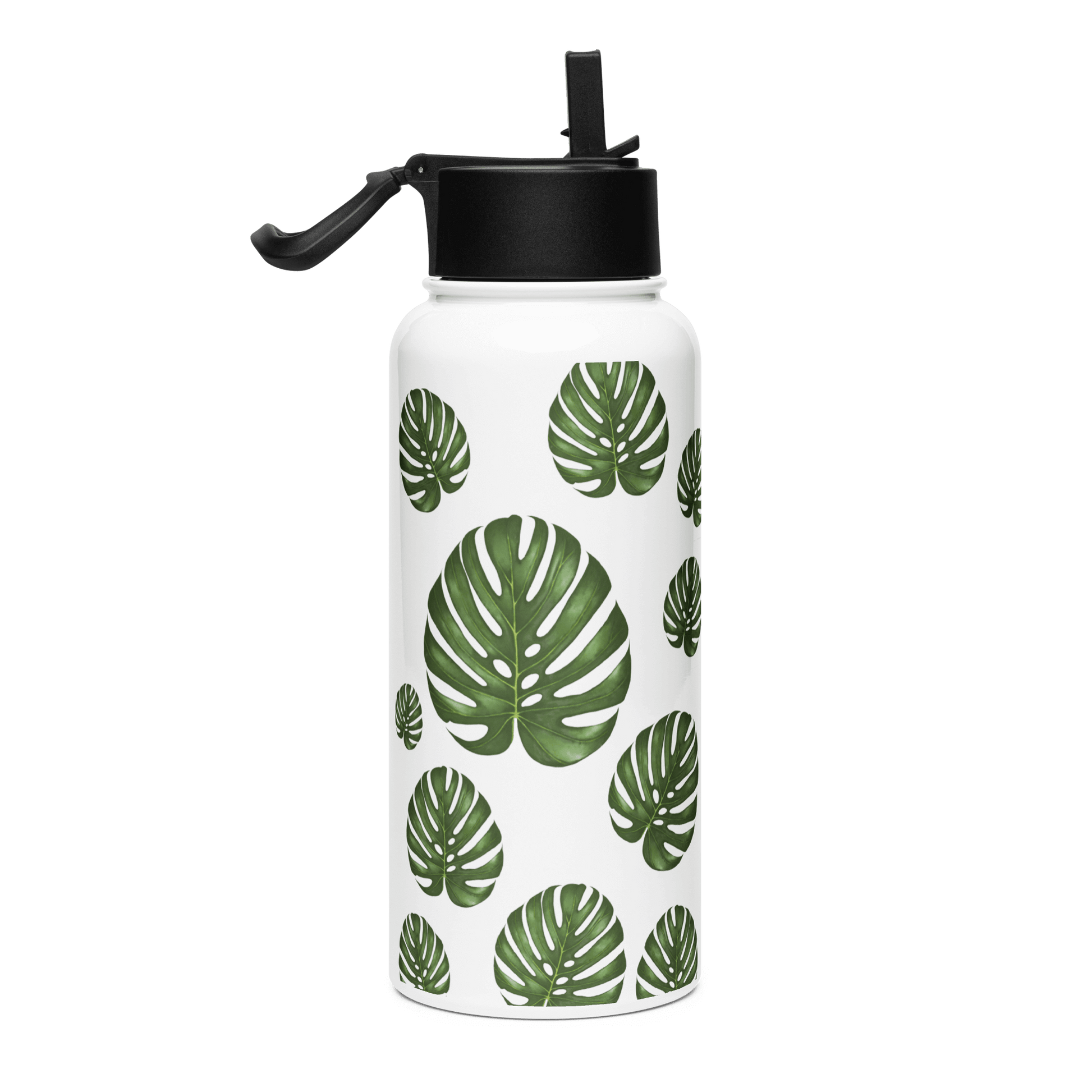 Tropical Monstera design 32oz water bottle, perfect gift for plant lovers and trendy accessories.