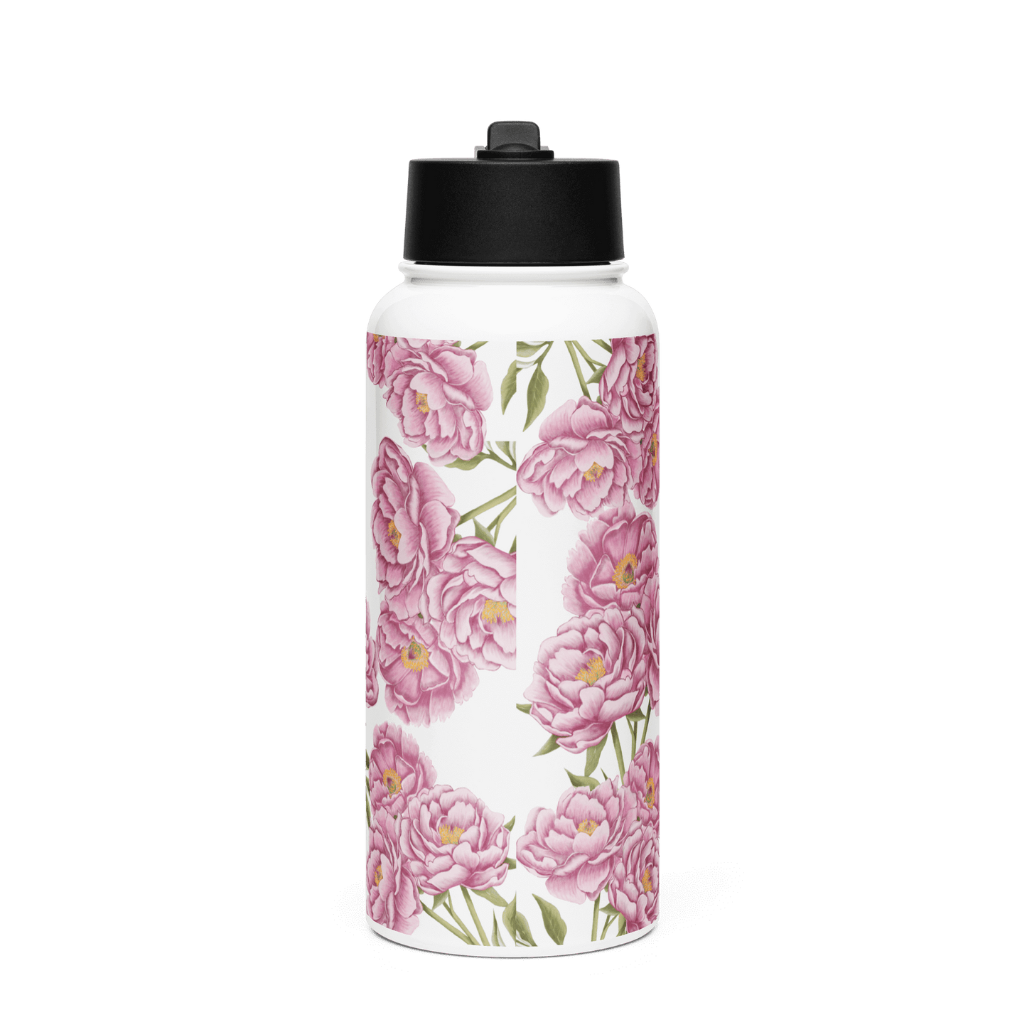 Elegant 32oz water bottle featuring romantic peony floral design, perfect for gifts and stylish hydration on the go.