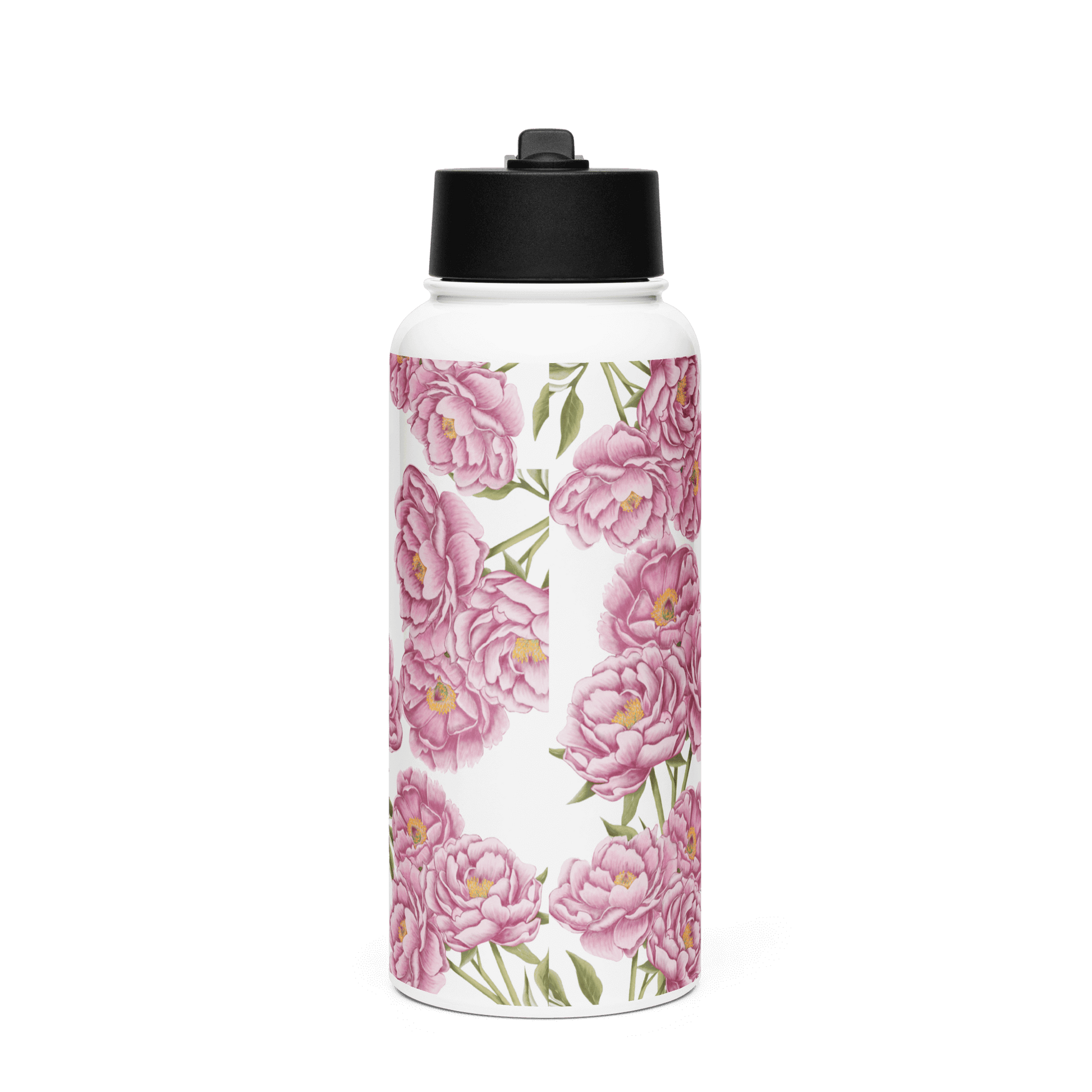 Elegant 32oz water bottle featuring romantic peony floral design, perfect for gifts and stylish hydration on the go.