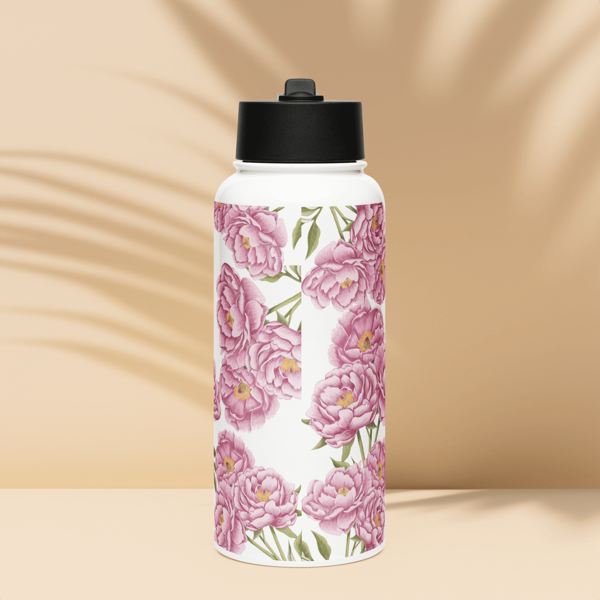 Romantic peony water bottle with floral design, perfect gift for her or friends, ideal for hydration on the go.