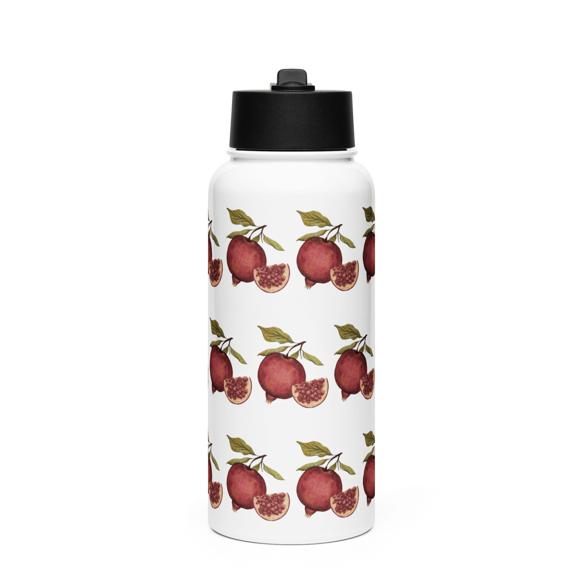 Premium stainless steel water bottle featuring vibrant pomegranate design, perfect for gifts and daily hydration.