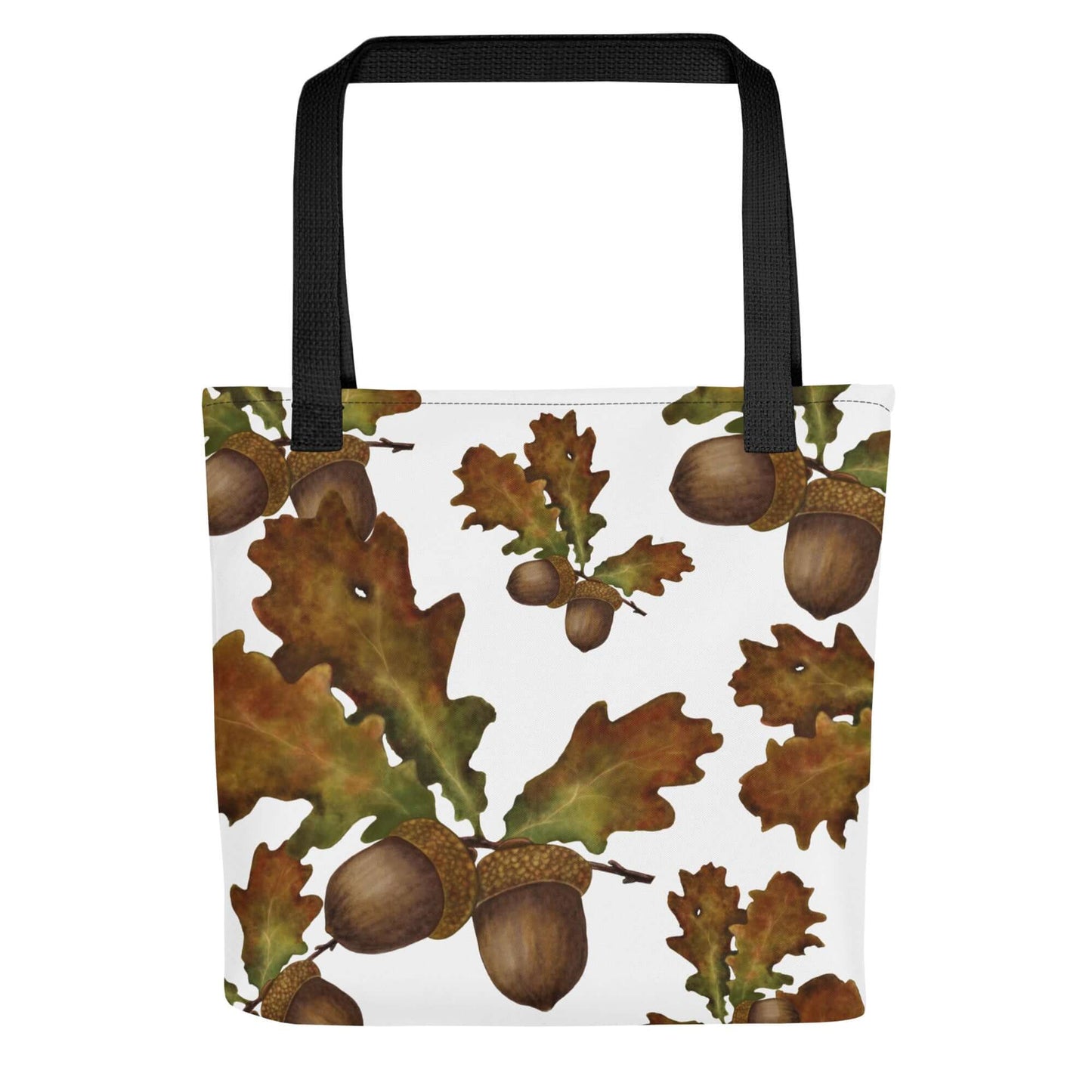 Mighty Oak Woodland Canvas Tote with acorn and oak leaf pattern, perfect as a gift for her or him and for home decor.