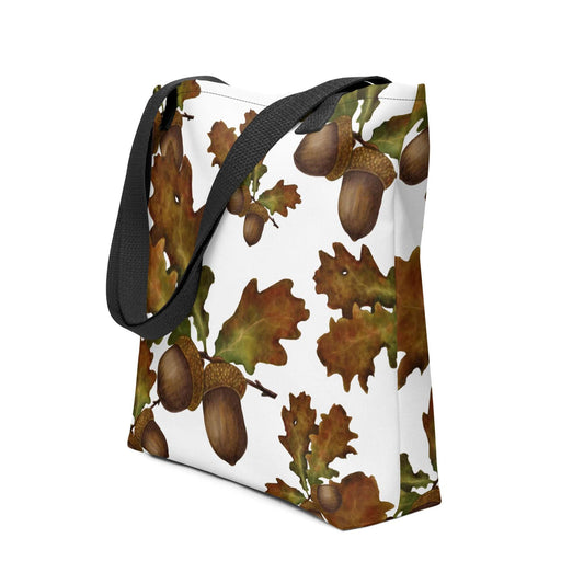 Mighty Oak Woodland Canvas Tote featuring acorn and oak leaf design, perfect for gifts and sustainable style.