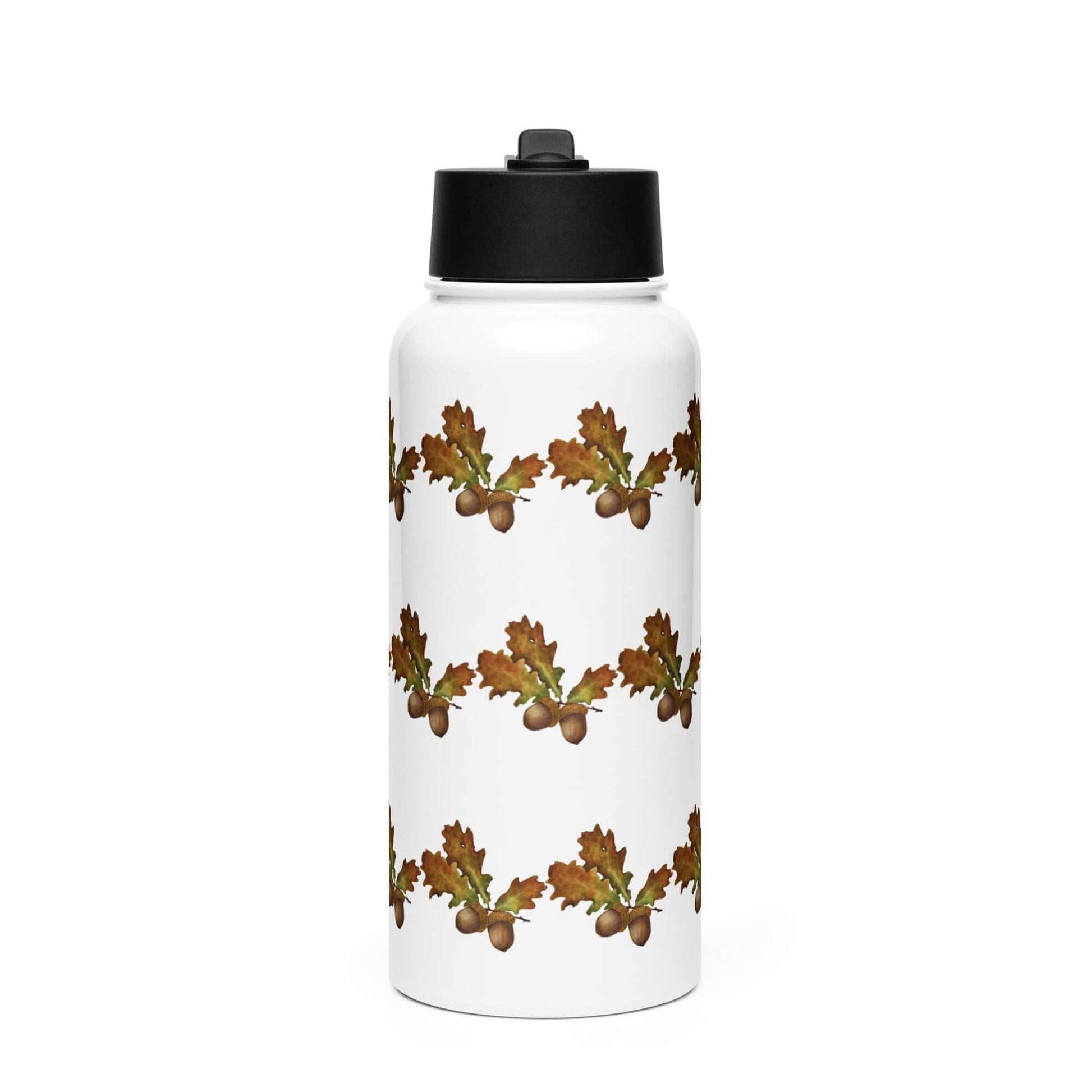 Oak Woodland 950 ml insulated tumbler featuring Quercus leaf and acorn design, perfect as a personalized gift.