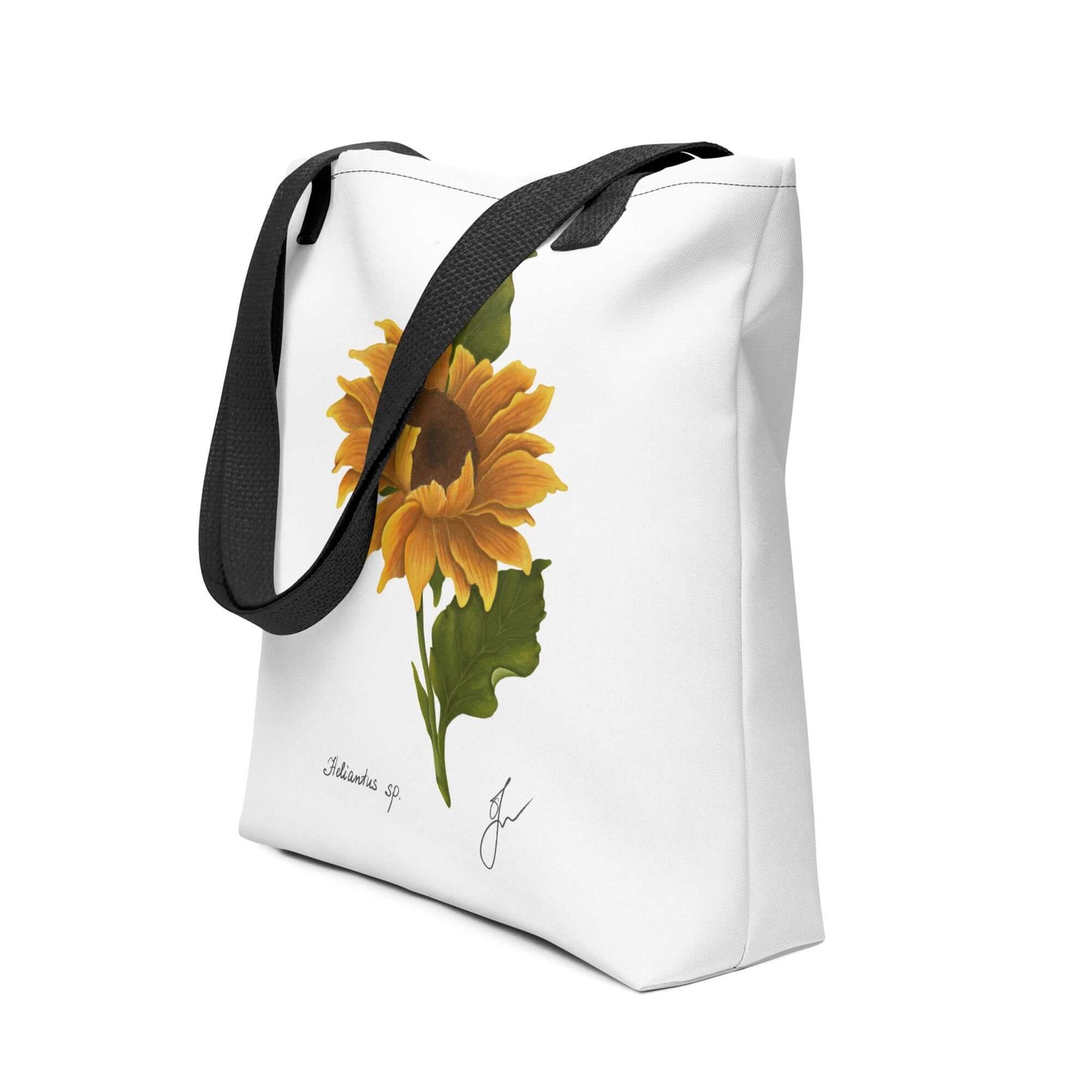 Elegant sunflower design on a spacious tote bag, perfect for gifts and everyday use. Shop our stylish totebag now!