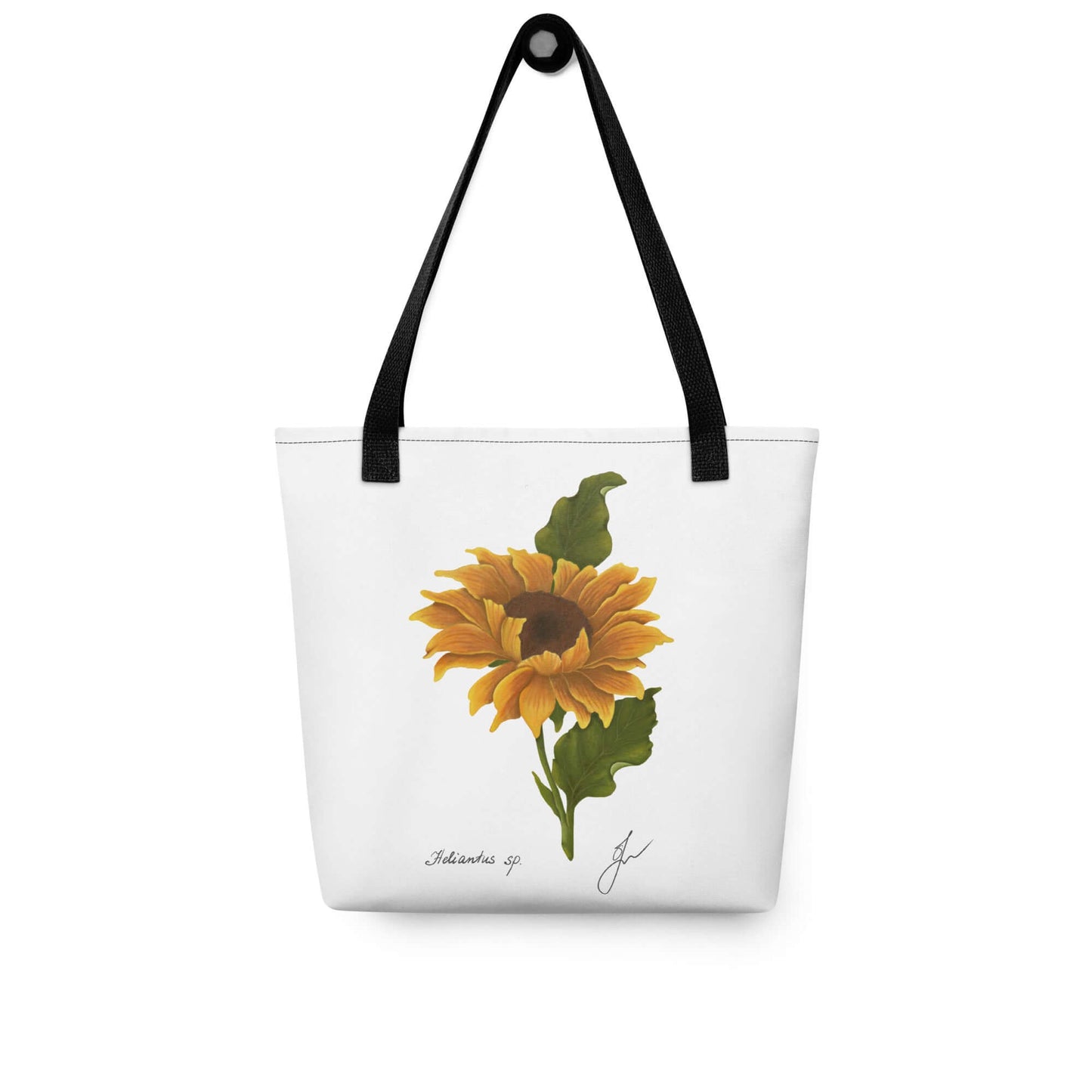 Large sunflower botanical tote bag, perfect gift for eco-friendly style, featuring a vibrant sunflower design.