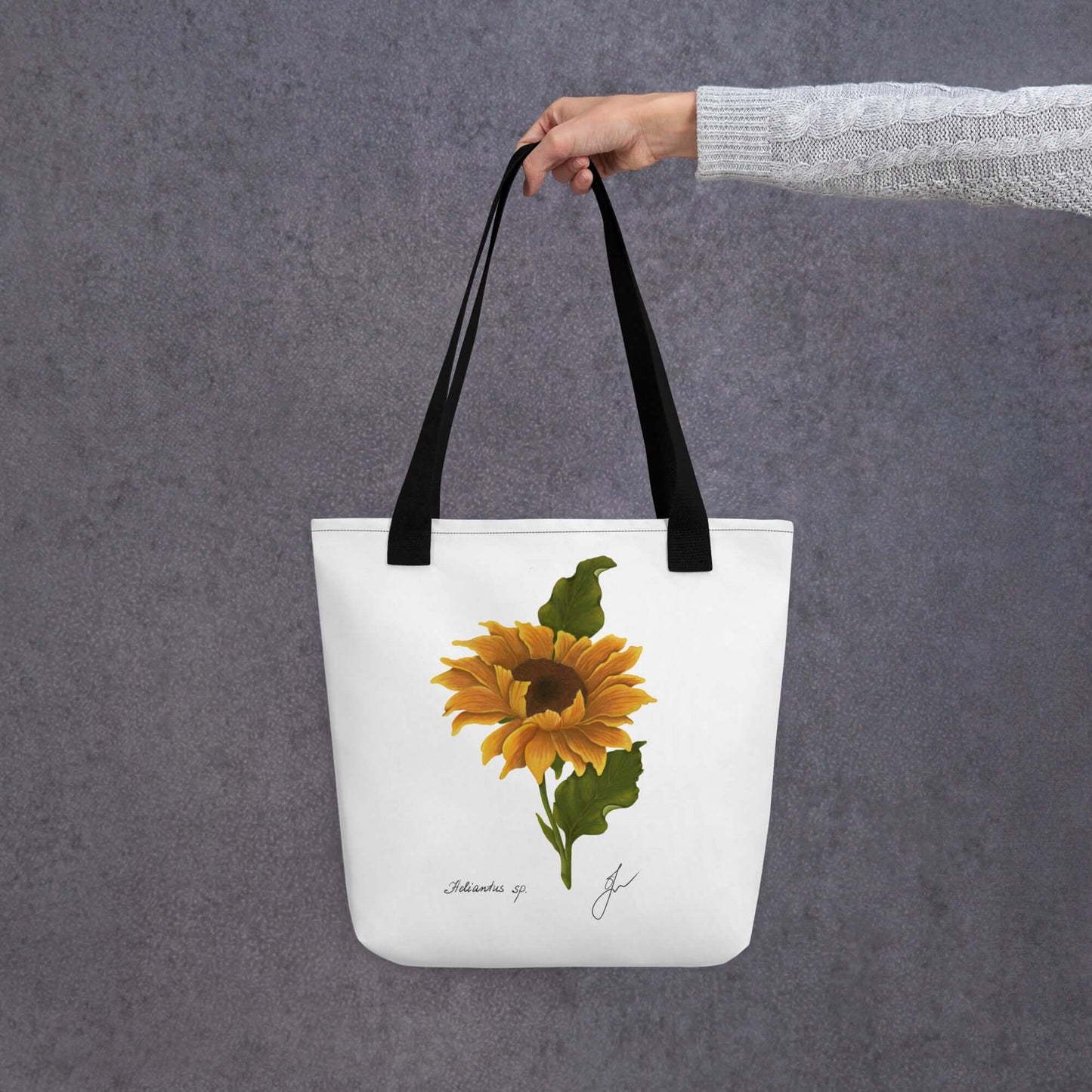 Stylish sunflower botanical tote bag, perfect gift for book lovers and ideal for daily errands. Free shipping worldwide!