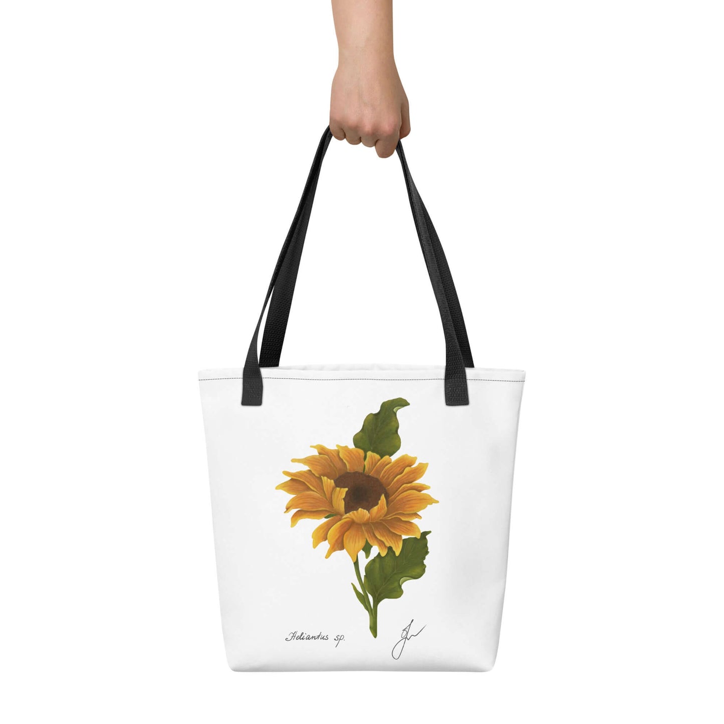 Large sunflower tote bag with black straps, perfect gift for book lovers and daily errands. Free shipping worldwide!