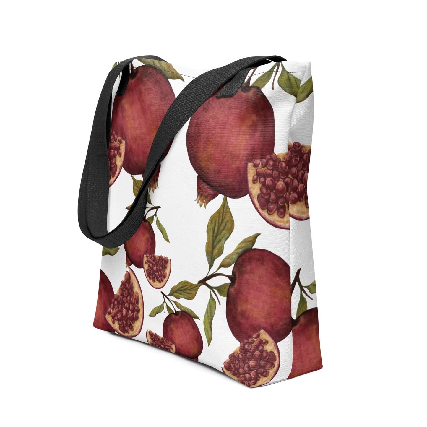 Luxurious botanical tote bag featuring pomegranate design, perfect as a gift for her or for any occasion.