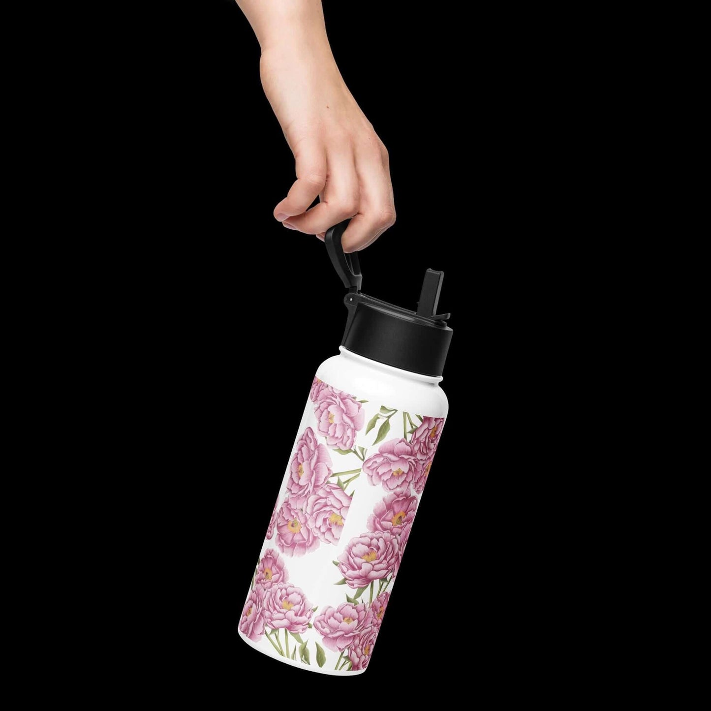 Held by one hand: Ergonomic design of the peony water bottle, easy to carry on the go.