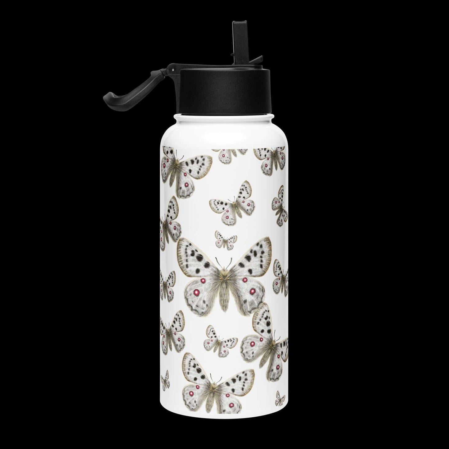 Side view with dark background: Modern design of the Apollo water bottle, standing out against a dark background.