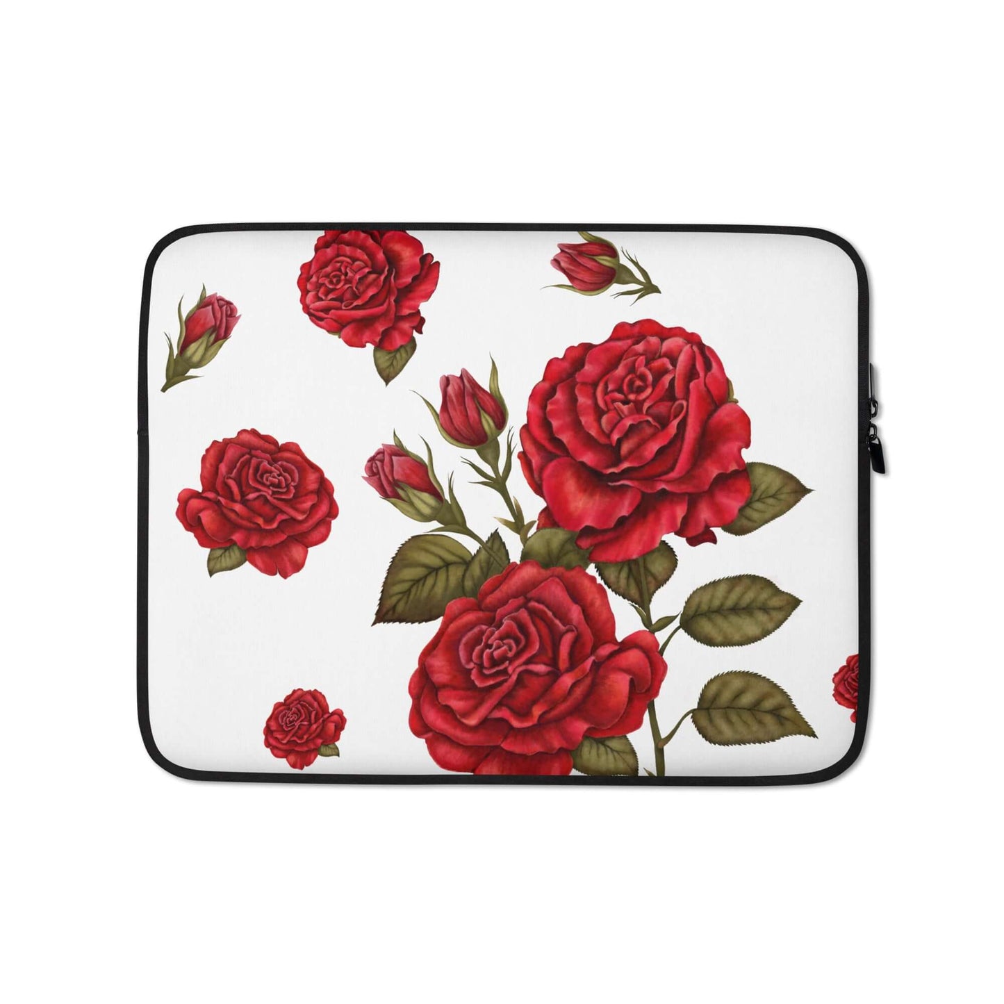 13'' red rose design laptop sleeves frontal view