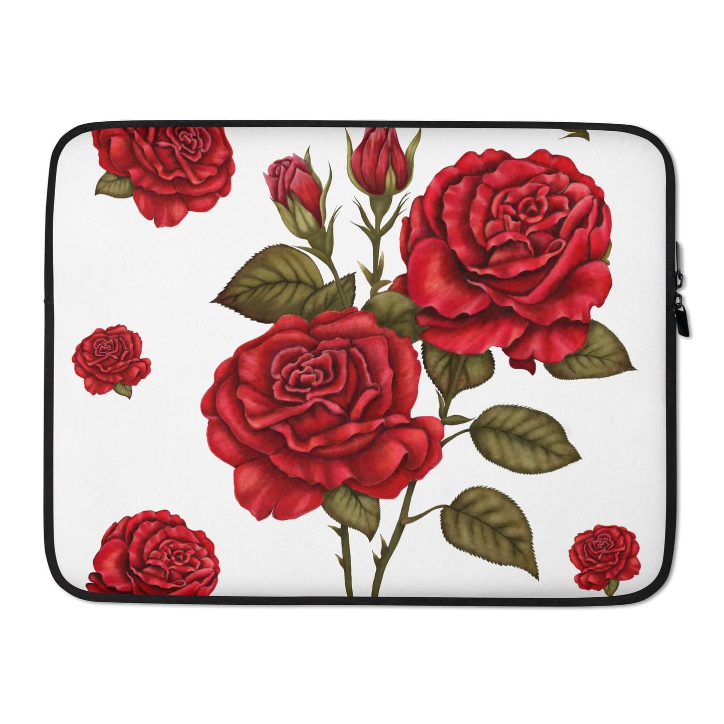 15'' red rose design laptop sleeves frontal view