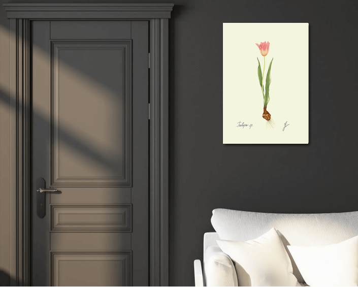 tulip art print on dark wall